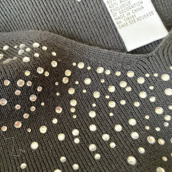 Quacker Factory Black Rhinestone Embellished  3/4 Sleeve Pullover Sweater Large - Picture 6 of 7